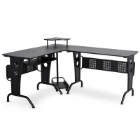 HOMCOM L-Shaped Corner Computer Office Desk Workstation with Elevated Shelf, Rolling Keyboard Tray, & Convenient CPU Stand, Black(m-11)