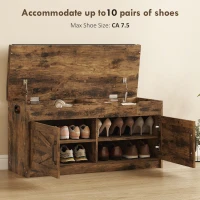 HOMCOM Shoe Storage Bench, Entryway Bench with 2-Tier Cabinet, Flip-Top Storage, Padded Cushion for Hallway, Rustic Brown(m-4)