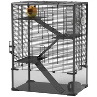PawHut 4 Tier Hamster Cage with Deep Tempered Glass Bottom, Running Wheel, Hut, Water Bottle, Food Dish, 24" x 16" x 31.5"(m-1)