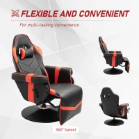 Vinsetto High Back Racing Style Gaming Chair, PU Leather Gamer Recliner Chair with Swivel Pedestal Base, Adjustable Footrest, and Head Pillow, Red(m-5)