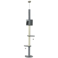 PawHut 4-Tier Floor to Ceiling Cat Tree, Tall Cat Tower with Scratching Post, Plush Padding, Toy Ball, Cat Condo for Indoor Cats, Light Grey(m-11)
