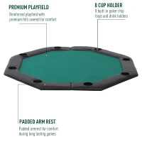Soozier 48" 8 Person Octagon Foldable Poker Table Cover with Padded Rails and Cup Holders(m-5)