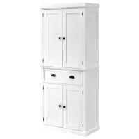 HOMCOM 72.5" Kitchen Pantry Cabinet, Traditional Freestanding Storage Cabinet with 4 Doors, Drawer and 3 Adjustable Shelves for Dining Room, White(m-11)