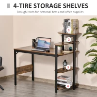 HOMCOM Compact Computer Desk with 4-Tier Open Bookshelf, Writing Table with Steel Frame for Home Office, Rustic Brown(m-4)