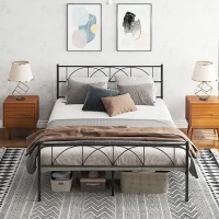 HOMCOM Metal Queen Platform Bed Frame with Headboard, Steel Slat Support, Underbed Storage, No Box Spring Needed, Easy Assembly(m-1)