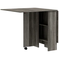HOMCOM Extendable Dining Table, Collapsible Folding Table w/ 2-tier Shelves and Rolling Casters, Grey Wood Grain(m-2)
