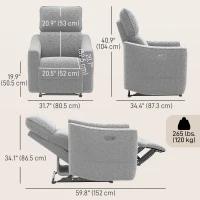 HOMCOM Power Recliner Chair, Chenille Upholstered Recliner Chair with USB Ports, Footrest, Grey(m-3)
