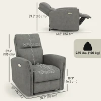 HOMCOM Power Recliner Chair, Dyed Fabric (Like Leathaire) Upholstered Recliner Chair with USB Ports, Footrest, Grey(m-3)