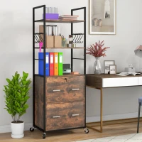 Vinsetto Mobile Filing Cabinet 2 Drawer File Cabinet with Key Adjustable Hanging Bar for Letter A4 and Legal Size Rustic Brown(m-10)