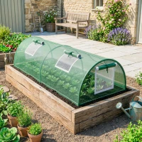 Outsunny Portable Mini Greenhouse, Tunnel Growing Tent with 5 Mesh Windows and Steel Frame, 7' x 3' x 2', Green(m-1)