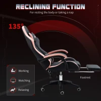 Vinsetto Computer Gaming Chair, PU Leather Office Desk Chair with Footrest, Swivel Wheels, 135° Reclining Back, Black(m-5)