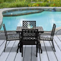 Outsunny 5-Piece Outdoor Patio Square Table Dining Set with 4 Stackable Chairs, Durable Steel Design, & Middle Umbrella Hole of 1.65'' or 1.5''(m-2)