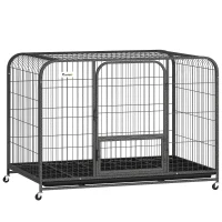 PawHut 48 Inch Heavy Duty Dog Crate, Large Metal Dog Cage with Lockable Wheels and Removable Tray(m-9)