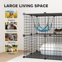 PawHut 2 Tier Cat Cage Crate, DIY Pet Playpen with 2 Doors, Ladder, Hammock, Perch, Indoor Playpen for Kittens, Black(m-7)