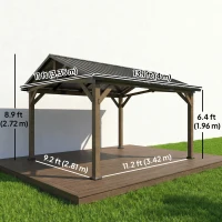 Outsunny 13' x 11' Hardtop Gazebo Canopy with Galvanised Metal Roof, Fir Wood Frame and Central Hook for Patio, Black Grey(m-3)