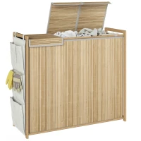 HOMCOM Bamboo Laundry Hamper with Removable Drawstring Bag and Side Storage Pockets, 47 Gal, Natural(m-9)