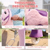 Qaba Ride on Horse for Kids 2+ Years, 29.5" Height Plush Ride On Pony Riding Horse with Rotatable Head and Sounds, Pink(m-7)