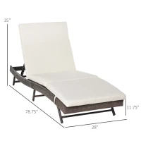 Outsunny Patio Chaise Lounge, Pool Chair with 5 Position Adjustable Backrest & Cushion, Outdoor PE Rattan Wicker Sun Tanning Seat, 28", Brown(m-3)