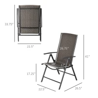Outsunny Set of 2 Rattan Wicker Patio Dining Chairs with  Backrest Adjustable and Folding Design, Outdoor Recliner Set for Garden, Backyard, Lawn, Balcony, Mixed Gray(m-3)