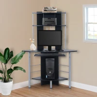 HomCom 45" Arch Tower Compact Modern Corner Computer Workstation Desk With Keyboard Tray And Shelves - Black(m-9)