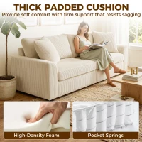 HOMCOM 3 Seater Sofa, 83.5" Modern Upholstered Couch with Pocket Spring and 2 Scatter Cushions for Living Room, Cream White(m-5)