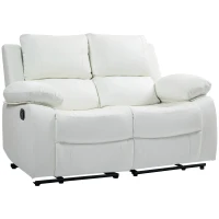 HOMCOM PU Leather Manual Recliner Sofa, Double Reclining Loveseat with Pull Tab Control Footrest for Living Room, White(m-2)