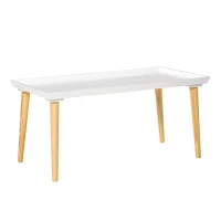 HOMCOM Coffee Table with Tray Top, Nordic Center Table with Pine Wood Legs, Rectangle Coffee Tables for Living Room, White(m-11)