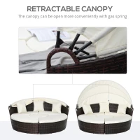 Outsunny 4pc Rattan Patio Furniture Set, Round Convertible Daybed or Sunbed, Adjustable Sun Canopy, Sectional Outdoor Sofa, 2 Chairs, Table, 3 Pillows, PE Plastic Wicker, Beige(m-7)
