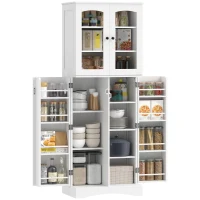 HOMCOM 64" Tall Kitchen Pantry Cabinet, Kitchen Cabinet with Soft-Close Acrylic Doors, 10 Shelves, 8 Door Racks, White(m-2)