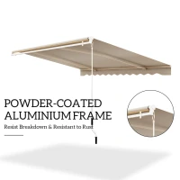 Outsunny 13' x 8' Manual Retractable Patio Awning Sun Shade Outdoor Deck Window Door Canopy Shelter Aluminum Frame Khaki(m-6)