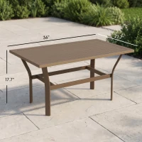 Outsunny Outdoor Coffee Table with Slatted Tabletop, All-Weather Rectangle Metal Patio Coffee Table for Garden, Brown(m-3)