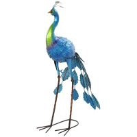 Outsunny Peacock Garden Statue, 32.7" Standing Lawn Ornament Bird Statue with Stakes for Lawn Navy Blue(m-2)