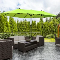 Outsunny 15ft Double-sided Patio Umbrella with Twin Canopy, Extra Large Outdoor Parasol with Crank for Pool, Deck, Market, Green(m-1)
