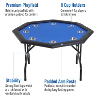 Soozier 47" 8 Player Octagon Poker Table with Cup Holders Folding Top - Blue(m-4)