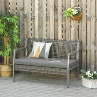 Outsunny Aluminum Rattan Wicker Outdoor Patio Cushioned Loveseat Bench for Backyard Porch Garden Poolside and Deck, Grey(m-2)