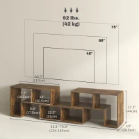 HOMCOM TV Stand for TVs up to 75", 3-Piece Modular TV Console with Open Storage Shelves, Rustic Brown(m-3)