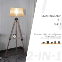 HOMCOM Multifunctional Floor Lamp with Shelf Height Adjustable Standing Lamp, Wood, and Beige(m-5)