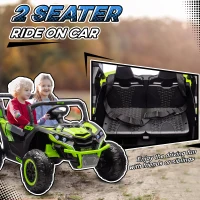 Qaba 24V 7AH Ride on Car, 2 Seater 4 MPH Ride on UTV with 4 Shock Absorbers, Music Horn LED Lights, for 3-8 Years, Green(m-4)