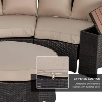 Outsunny 8 Piece Outdoor Rattan Sofa, Half Round Patio Furniture Set with Side Tables, Umbrella Hole, and Cushions, Mixed Brown and Beige(m-5)