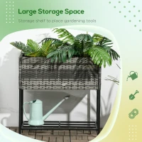 Outsunny Rattan Raised Garden Boxes, Elevated Flower Beds with Storage Shelf for Herbs, Flowers, Vegetables, Mixed Grey(m-7)