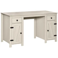 HOMCOM Farmhouse Computer Desk with Storage, Home Office Desk with 2 Drawers and 2 Cabinets, Cream White(m-1)