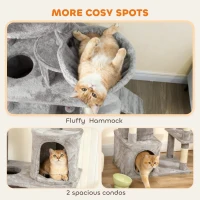 PawHut 67" Large Cat Tree with 7 Scratching Posts, Tunnel, 2 Condos, Hammock, Perch, Ramp, Pompoms, Light Grey(m-7)