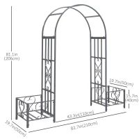 Outsunny 7FT Metal Garden Arch with 2 Planter Boxes, Decorative Outdoor Walkway Arbor for Climbing Vine Plants for Patio Backyard Lawn Party Ceremony, Dark Grey(m-3)