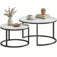 HOMCOM Modern Coffee Table Set of 2, Nesting Side Tables w/ Metal Base for Living Room Bedroom Office Marble White(m-9)