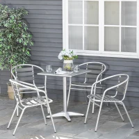 Outsunny 5-Piece Outdoor Patio Bistro Table Set with Aluminum Frame, Woodgrain-Style Tabletop & Draining Slat Design(m-10)
