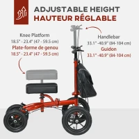 HOMCOM Adjustable Steerable Knee Walker, Foldable Knee Scooter with Rubber Wheels, Dual Brake, Crutch Alternative, Red(m-4)