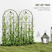 Outsunny Set of 2 Metal Garden Trellis, Decorative Trellis Panels, Bird Design, 120 x 50 cm, Black(m-4)