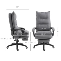 Vinsetto 360° Swivel Executive Home Office Chair Adjustable Height Linen Style Fabric Recliner with Retractable Footrest and Double Padding, Grey(m-3)