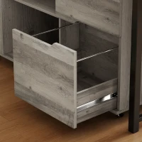 HOMCOM Filing Cabinet with Power Outlets File Cabinet Lockable Casters File Drawer Side Cubbies Light Grey Brown(m-10)
