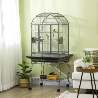 PawHut 66" Bird Cage Parrot Cage for Conures, Cockatiels, Parrotlet with Play Top, Rolling Stand, Pull Out Tray, Storage Shelf(m-1)